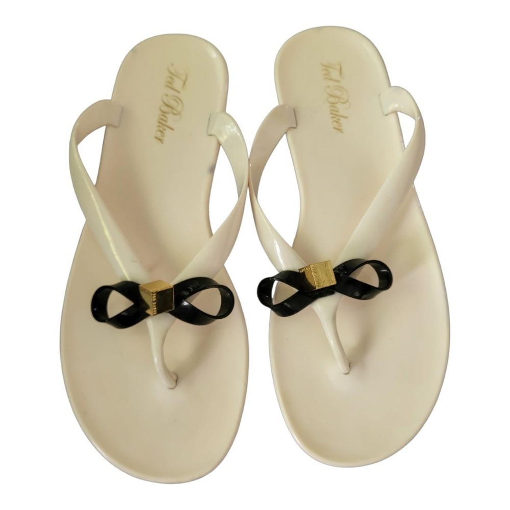 Ted Baker Women's Jelly Cream Sandals W Black Bow And Gold. Size 8